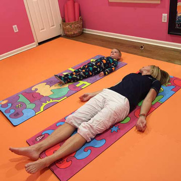orange foam mats for toddler yoga with mom