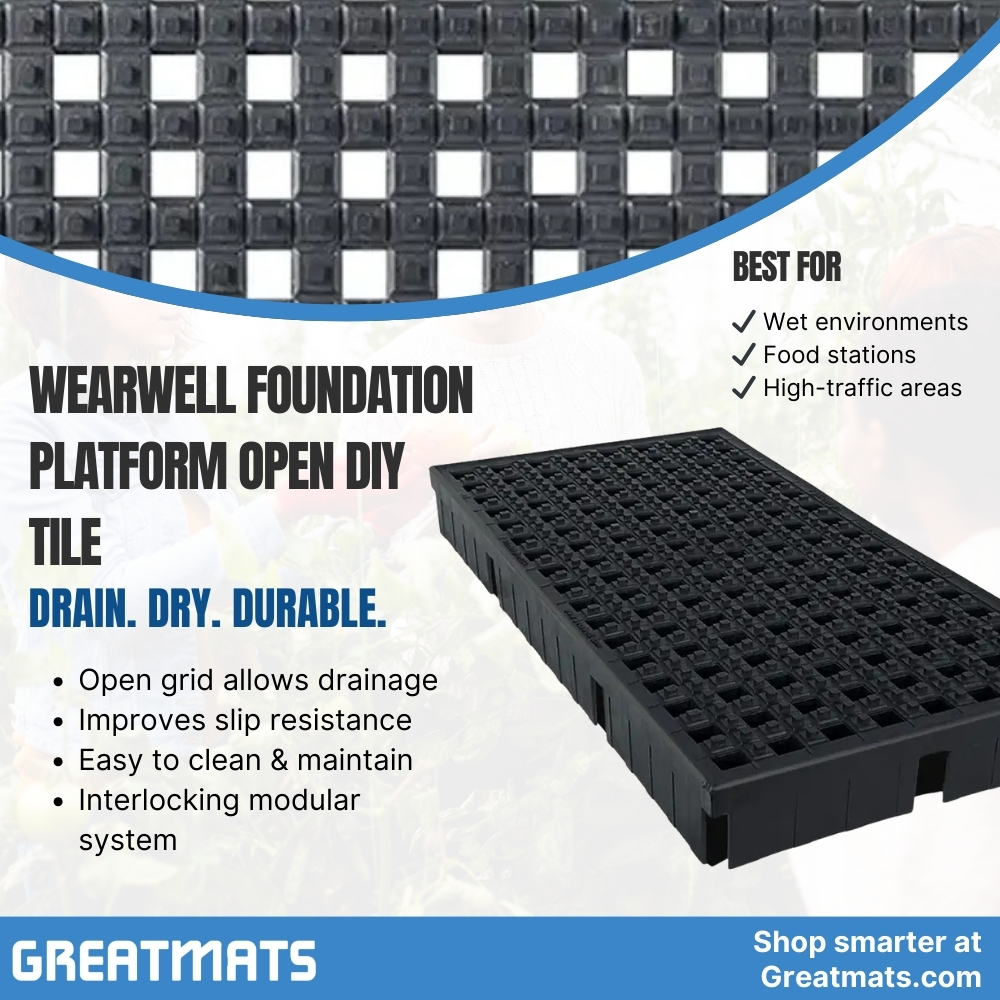 Wearwell Foundation Platform Open DIY Tile 2 Inch x 9x18 Inch infographic