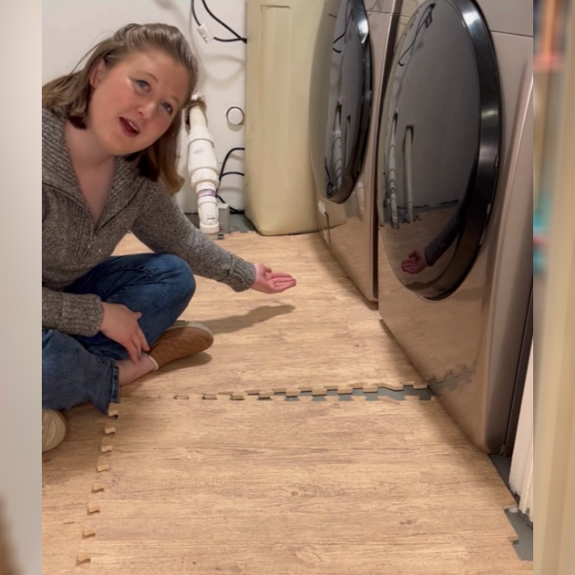 installing foam floor tiles in basement laundry room