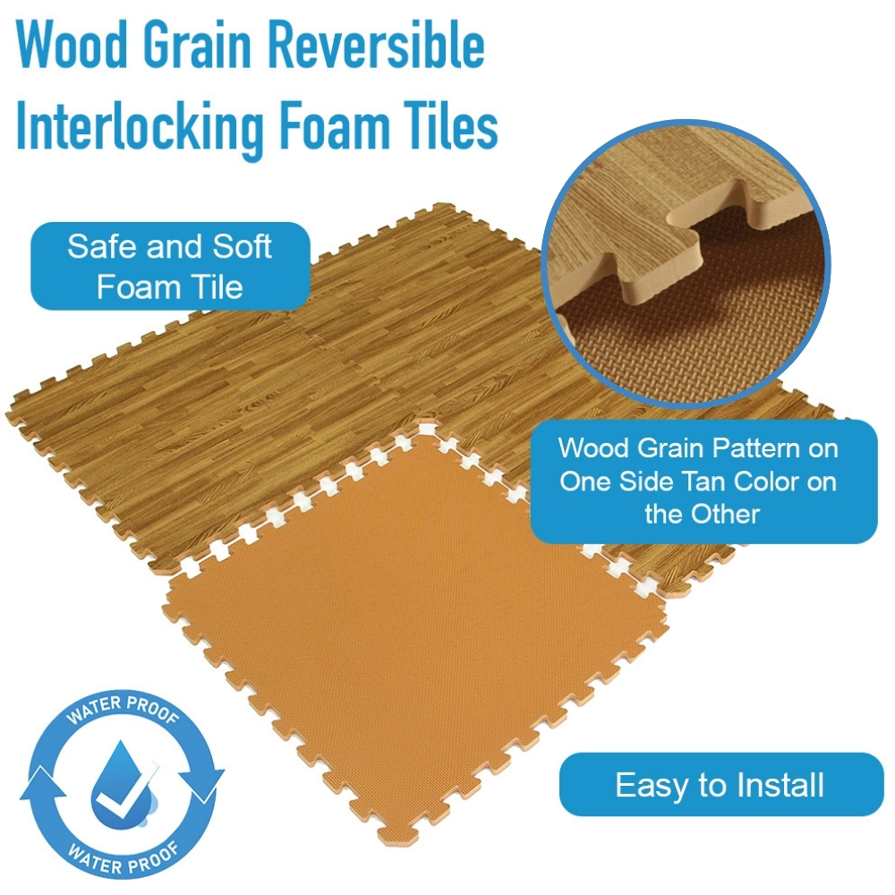 Interlocking Wood Look Floor Tiles Foam Mat infographic