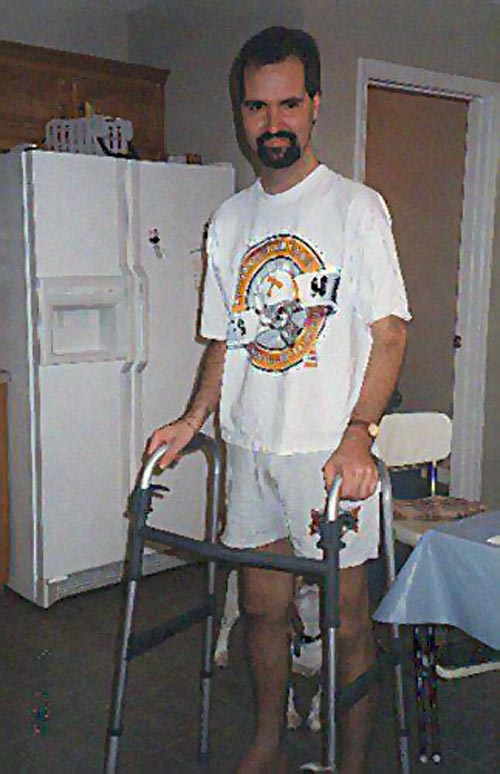 Stan White III with a walker