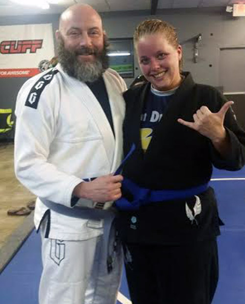 Sara getting her blue belt