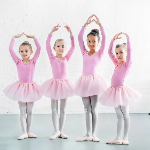 Child Ballerinas on Gray Marley Dance Floor