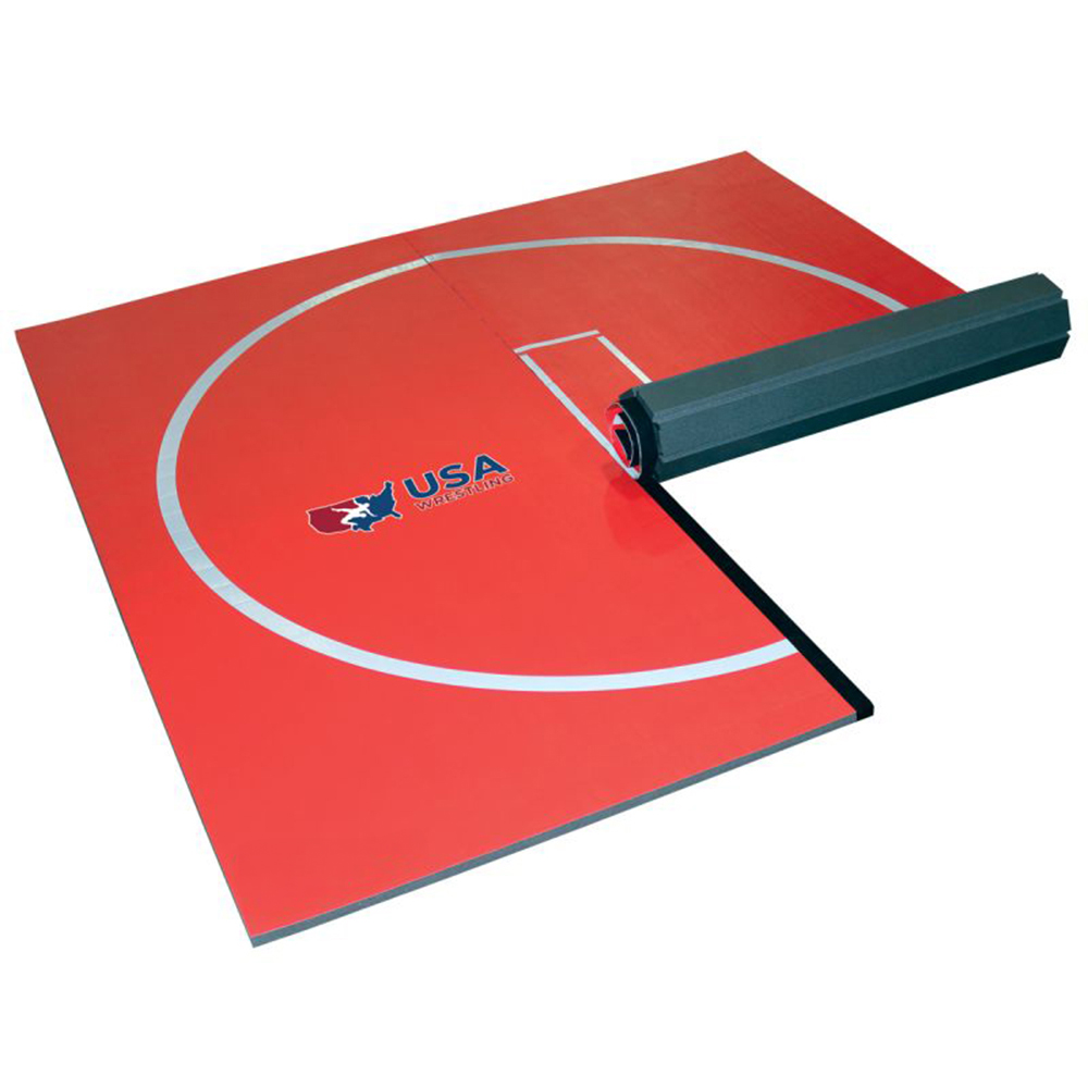 Red Home Wrestling Flexi-Connect Mat with Circle and Marks 1-1/4 Inch x 10x10 Ft.