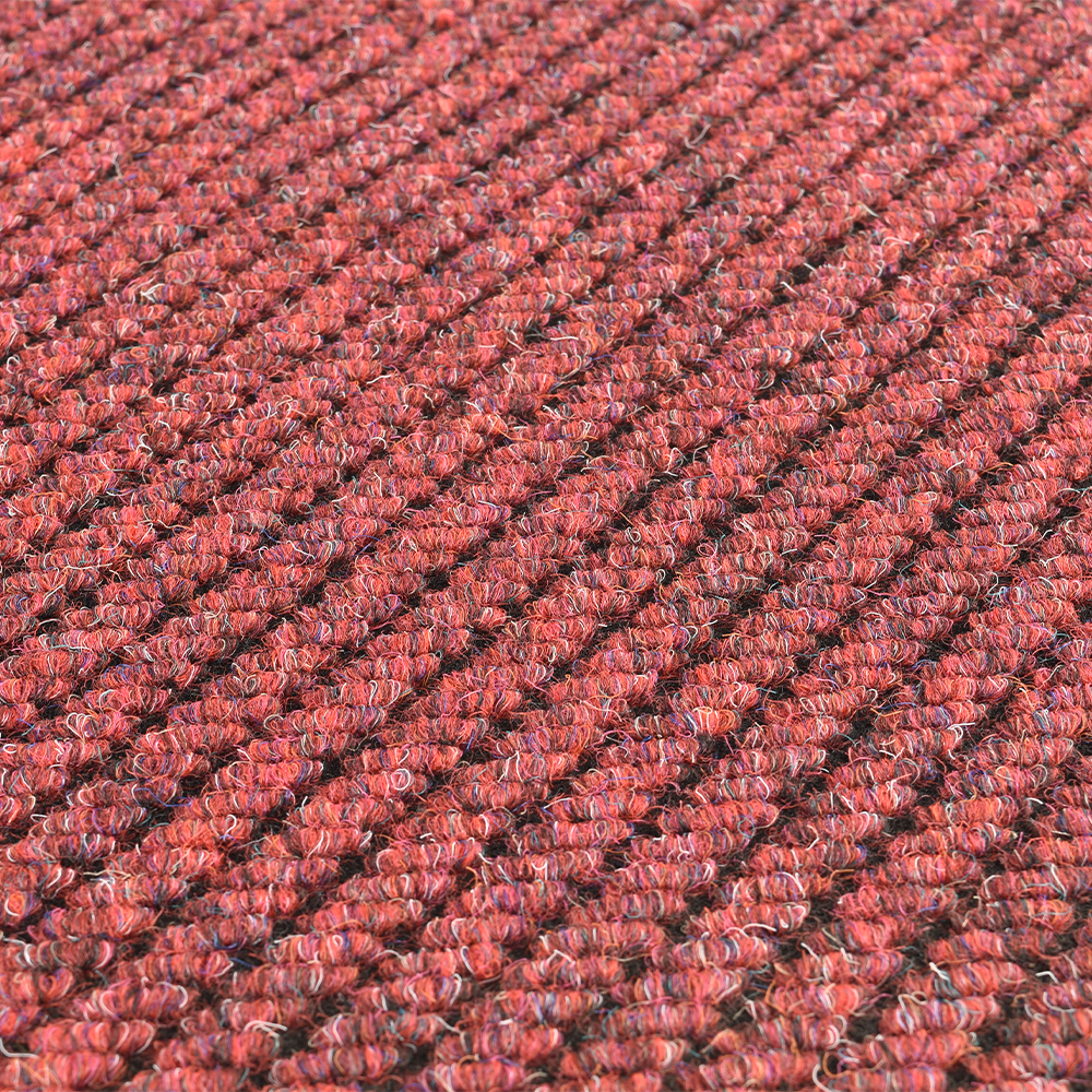 close up of cranberry red Dominator LP Carpet Tiles