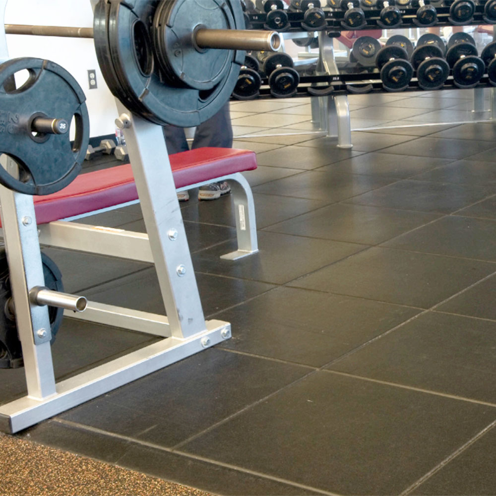 UltraTile Rubber Weight Floor Black installed in commercial weight room