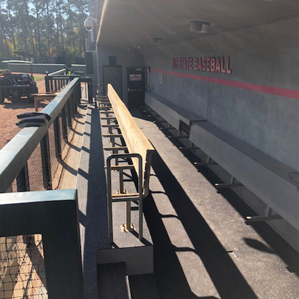 blade rolled rubber installed in baseball field dugout