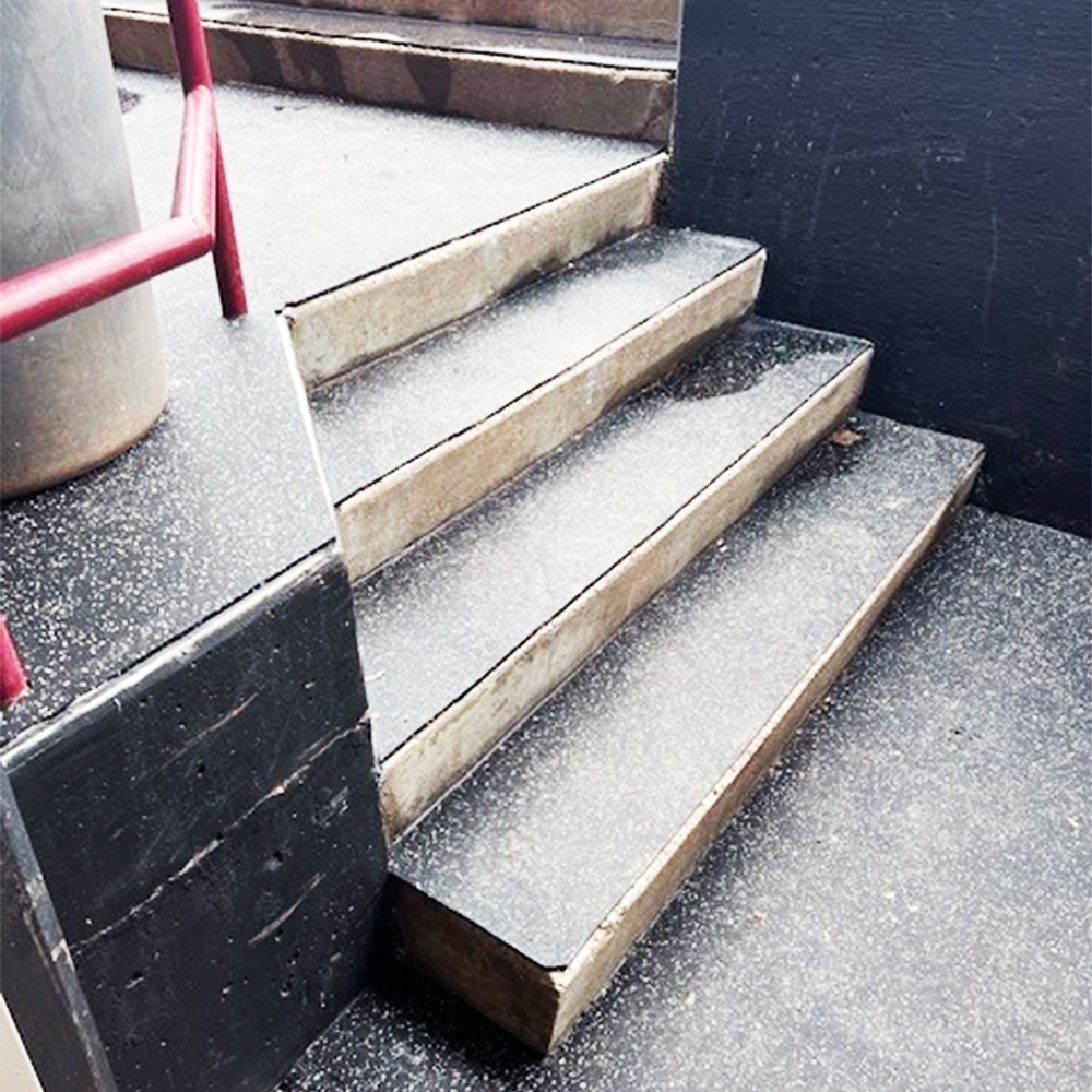 blade rolled rubber installed in baseball field dugout stairs