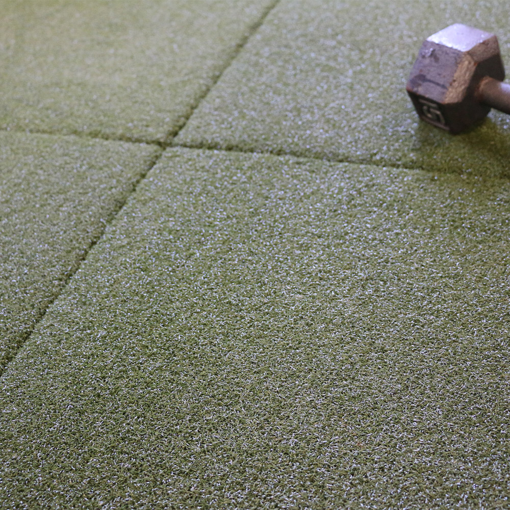 RageTurf UltraTile 24 x 24 Inch x 1 Inch Installed with Dumbbell on Top