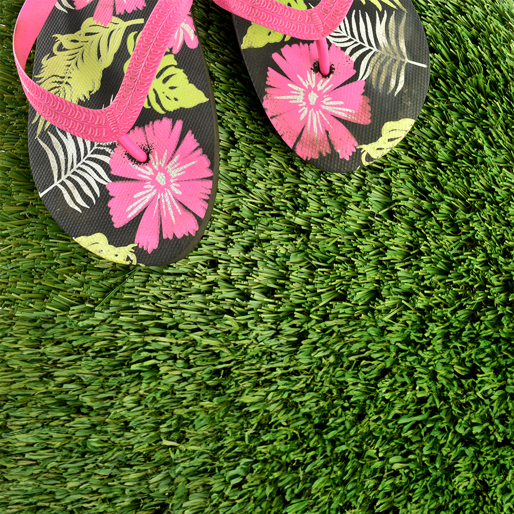 Flip flops on turf ZeroLawn Premium Artificial Grass Turf 1-1/2 Inch x 15 Ft. Wide per SF