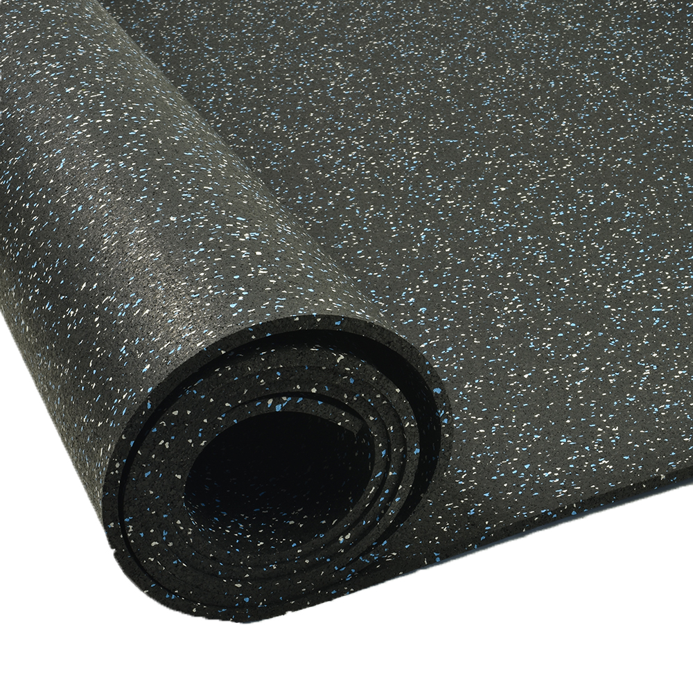 Roll of rubber in blue gray ForceFit Athletic Rolled Rubber 10% Color 3/8 Inch x 4 Ft. Wide Per SF