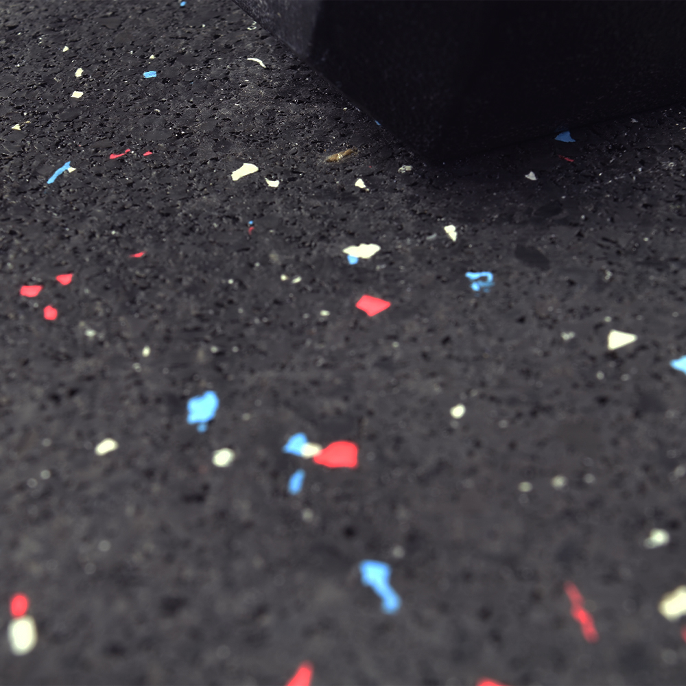 ForceFit West Athletic Rolled Rubber Regrind 8 mm x 4 Ft. Wide Per SF with dumbbell