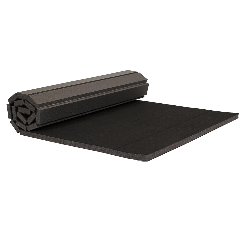 Black G-Floor Competition Cheer Roll Out Mat 1-3/8 Inch x 6x42 Ft. half rolled out