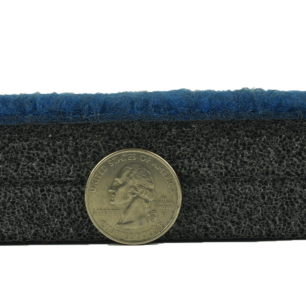 G-Floor Competition Cheer Roll Out Mat 1-3/8 Inch x 6x42 Ft. thickness compared to quarter