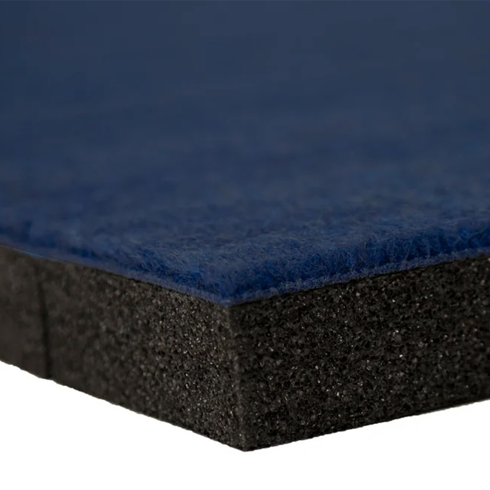 Top corner view G-Floor Home Cheer Roll Out Mat 1-3/8 Inch x 5x10 Ft. in blue