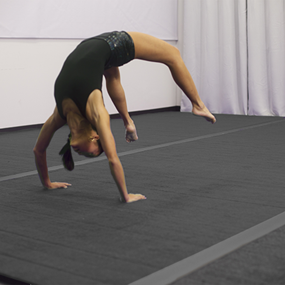 G-Floor Competition Cheer Roll Out Mat 1-3/8 Inch x 6x42 Ft. backbend on Charcoal mat