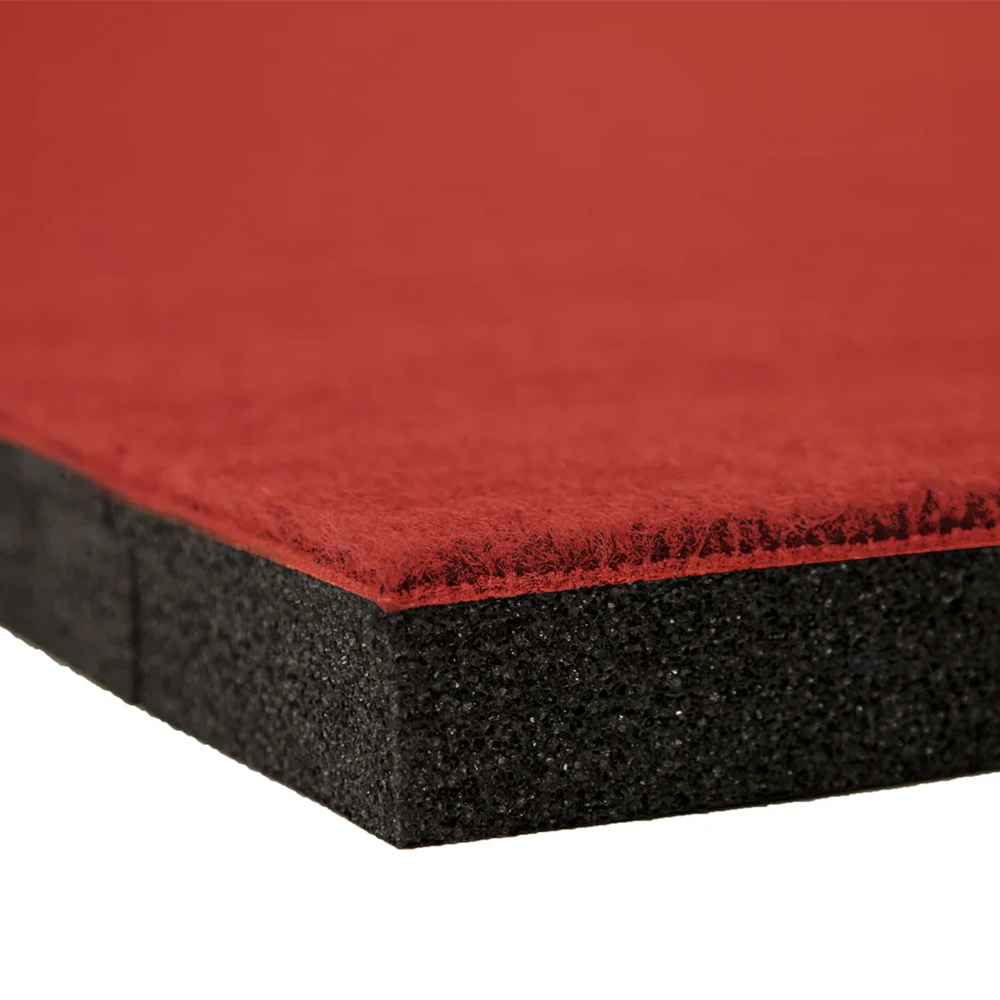 G-Floor Competition Cheer Roll Out Mat 1-3/8 Inch x 6x42 Ft. top and corner in Red