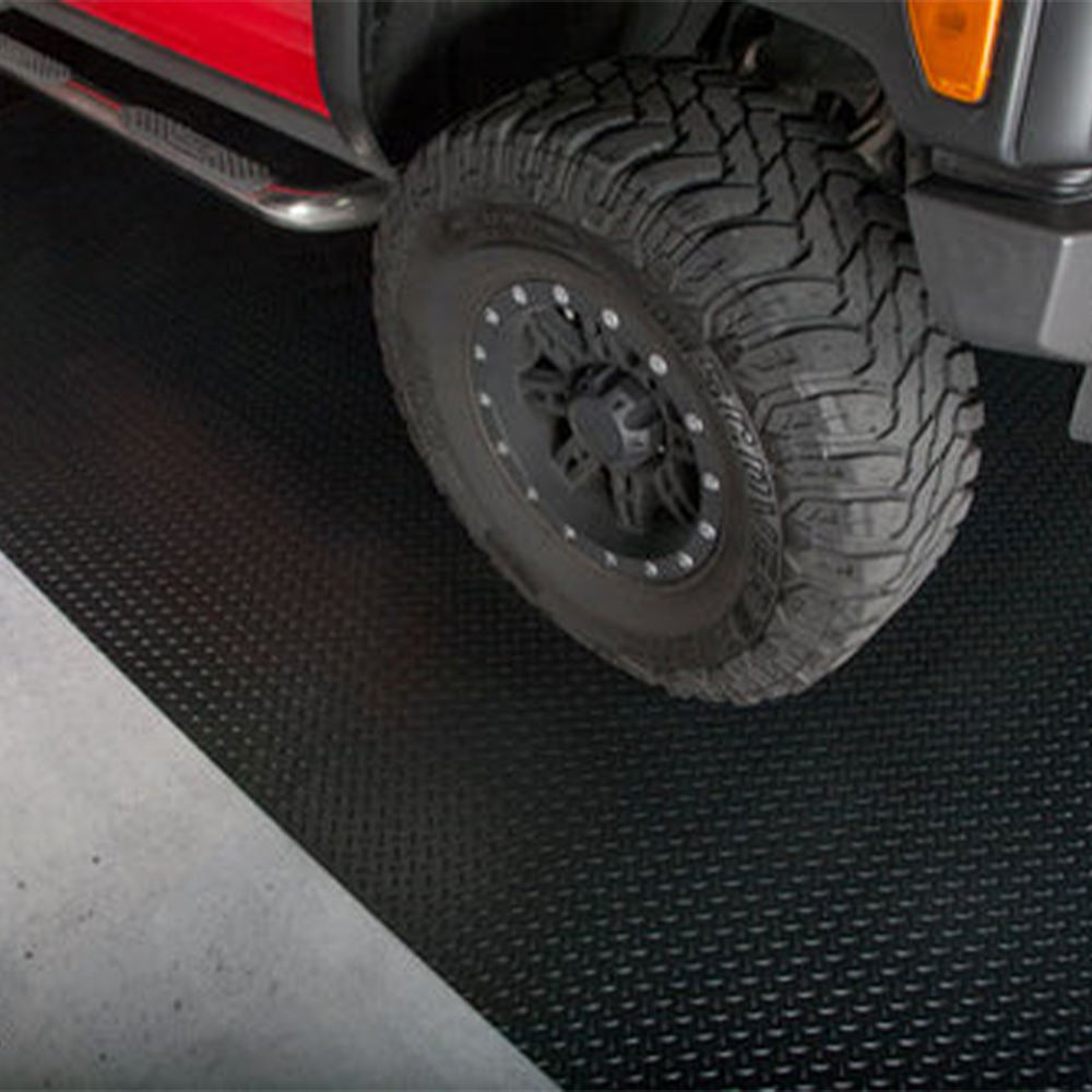 G-Floor Diamond Tread Garage Floor Roll 75 Mil x 8.6x24 Ft. truck parked on midnight black