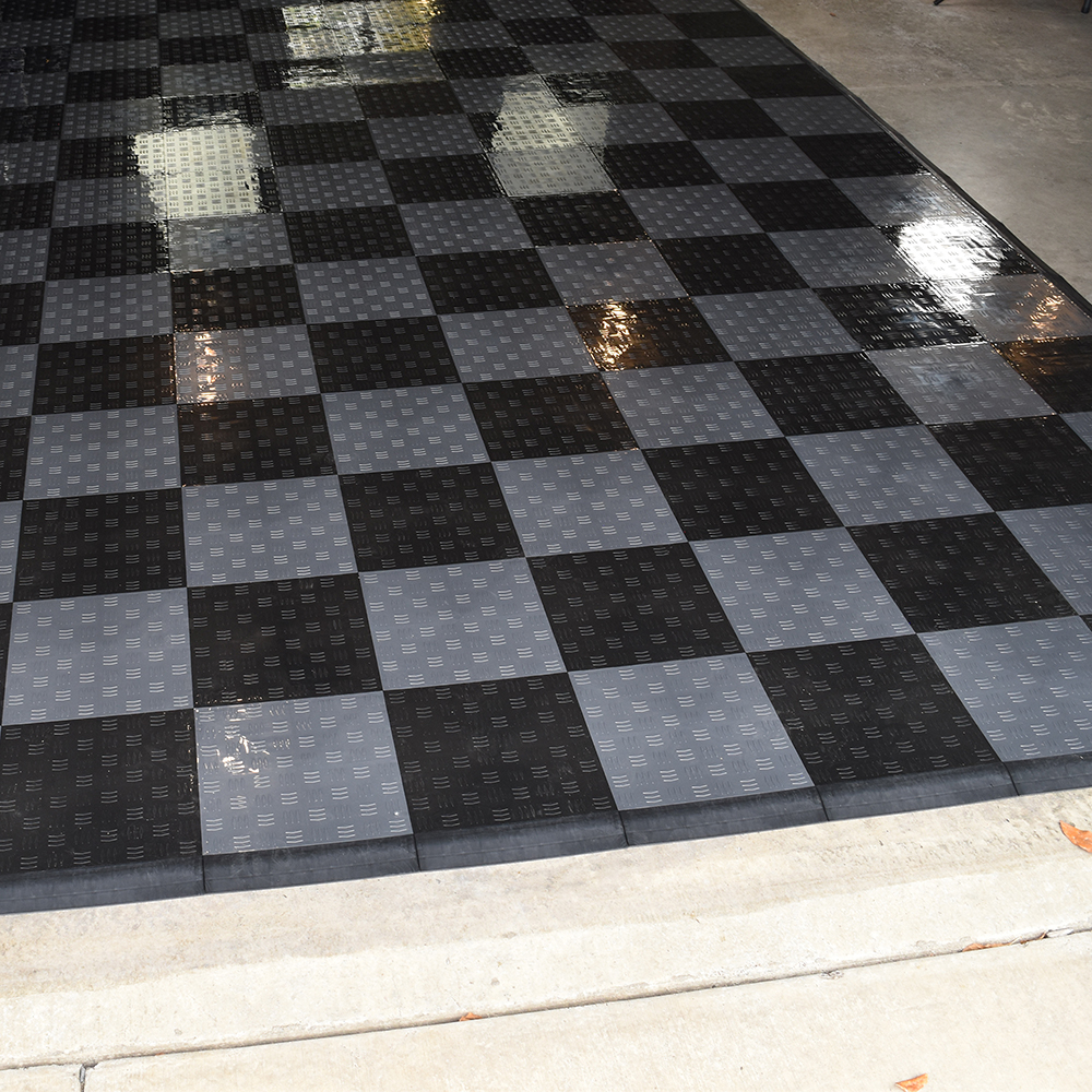 Garage floor tiles black installed