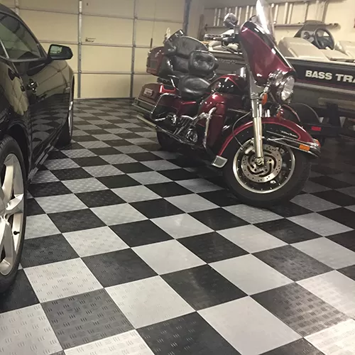 Garage Floor Diamond Tiles Under Car Motorcycle and Boat
