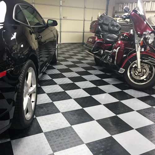 Garage Floor Tile With Boat Bike and Car