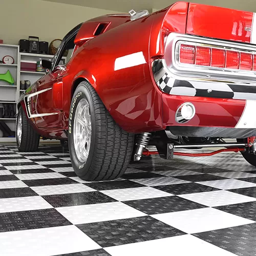 Garage Floor Tiles Diamond Under Shelby Mustang