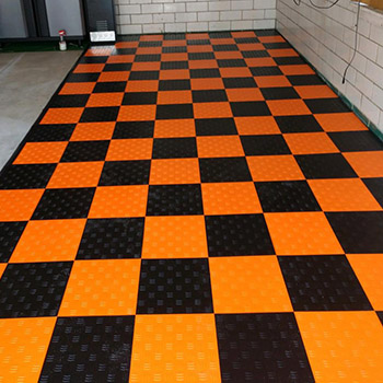 orange and black garage flooring