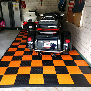 orange and black garage floor tiles for harley davidson