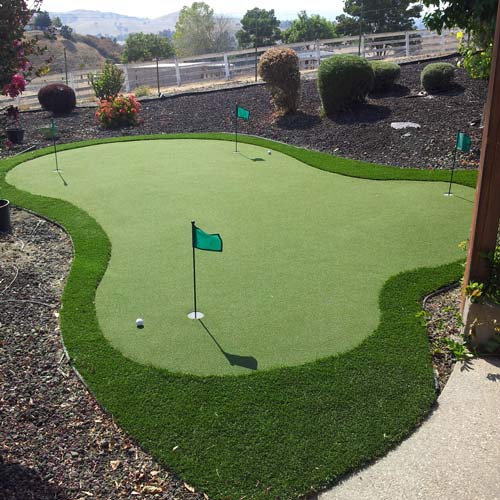 small putting green surrounded by mulch area