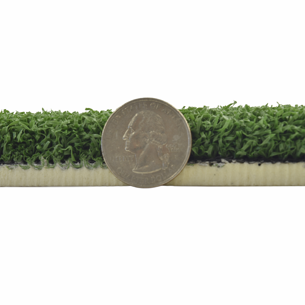 Thickness compared to quarter of Drill Turf Max Artificial Grass Turf 5mm Padded 3/4 Inch x 15 Ft. Wide Per SF