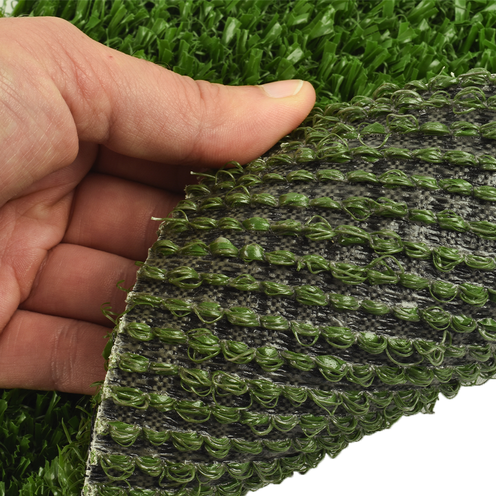 V-Max Artificial Grass Turf 3/4 Inch x 15 Ft. Wide Per SF corner up showing turf and backing