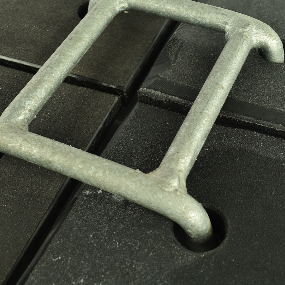 connector connecting four black ground protection mats