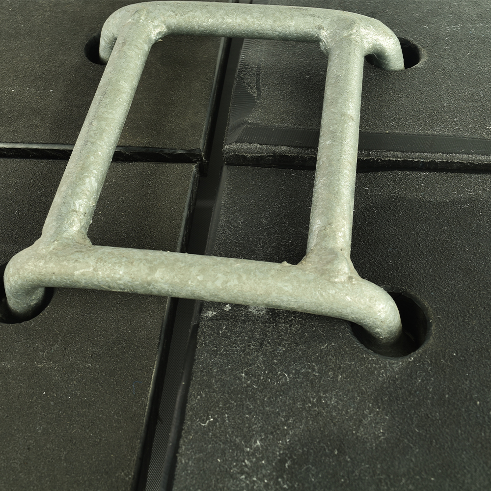 connector connecting four black ground protection mats