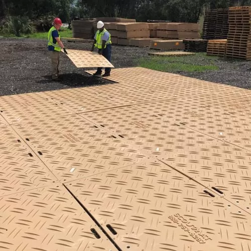 temporary roadway with 48x96 inches ground protection mats Scout
