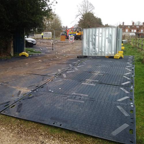 Greatmats Ground Protection Mats laid out in a platform at construction site