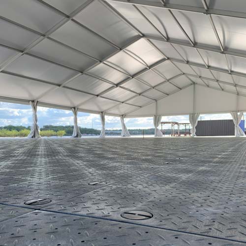 Composite outdoor flooring mats for tents and events