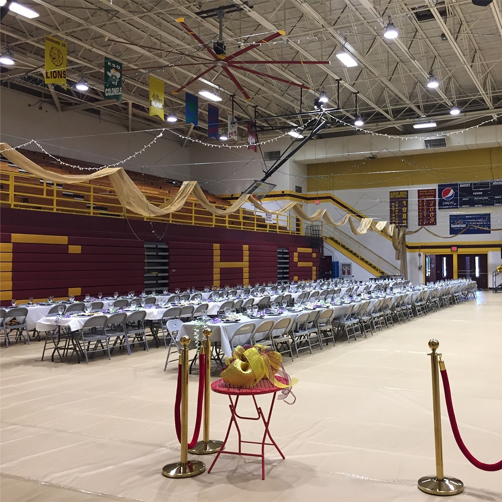 tan Gym Floor Covers 32 oz Vinyl in gymnasium at high school prom