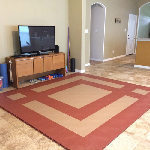 gym floor tiles over carpet