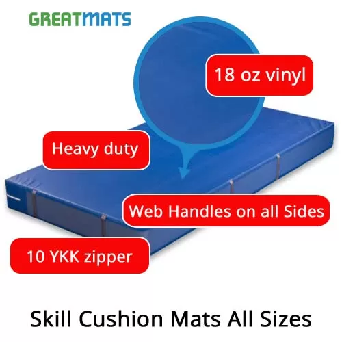 Skill Cushion Crash Mats All Sizes infographic.