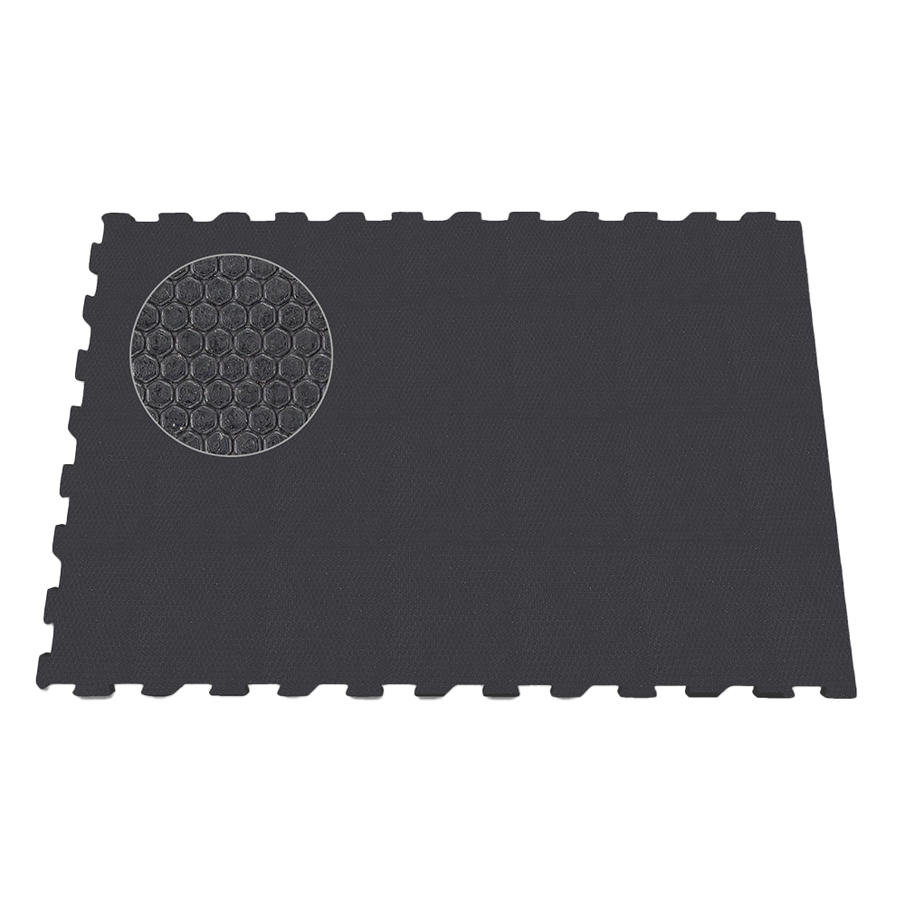 Sundance Horse Stall Mat Kit 10x12 Ft Black Punter Top Kit Interlocking hexagon 4.5 ft border