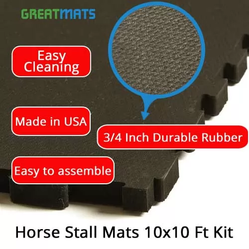 Horse Stall Mats 10x10 Ft Kit infographic.