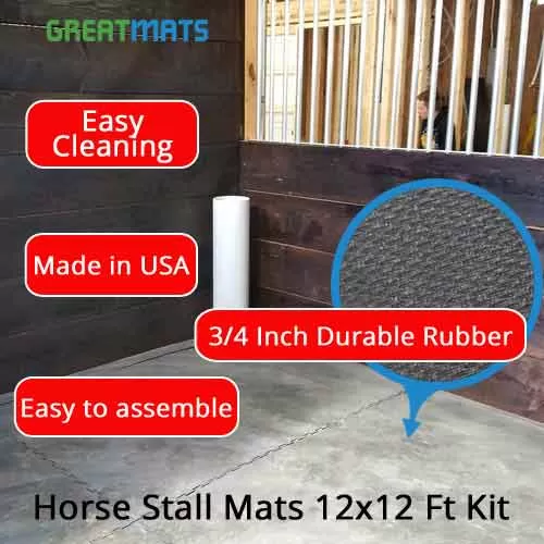 Horse Stall Mats 12x12 Ft Kit infographic.