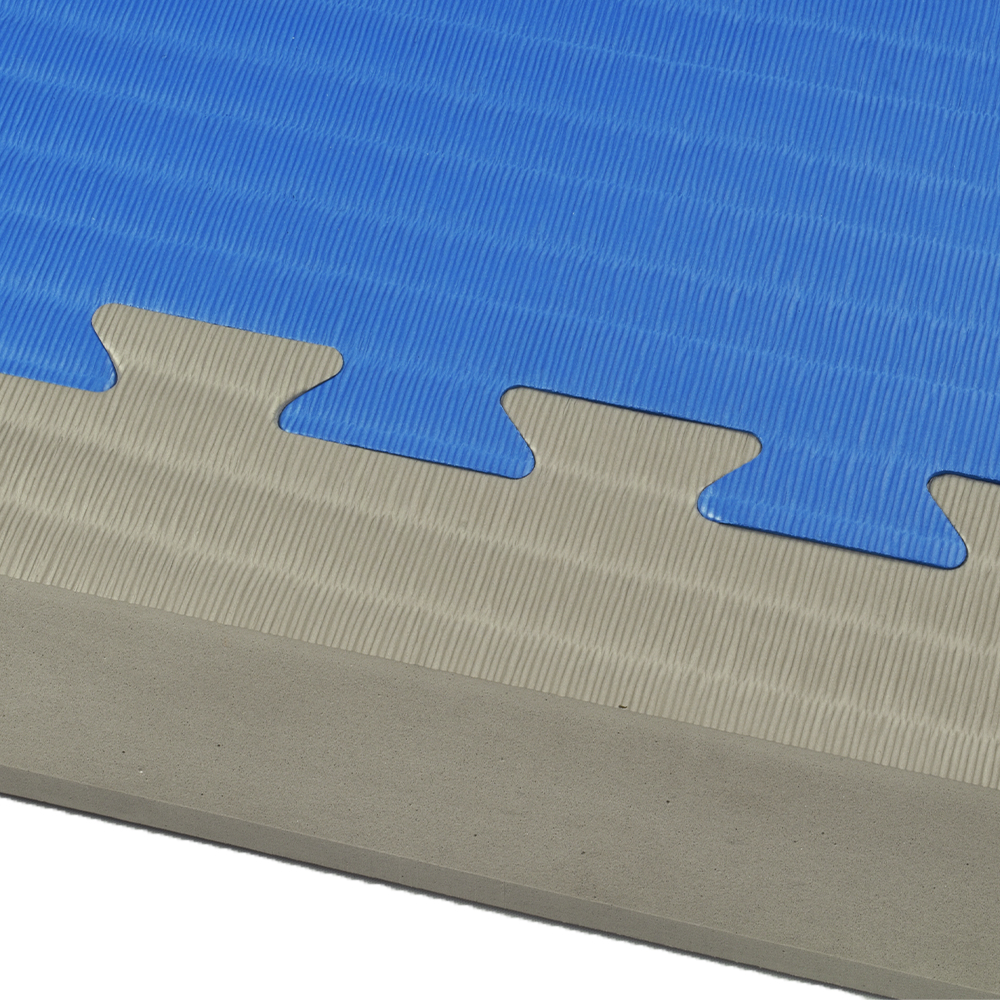 Border Ramp Pair for Indoor Playground Foam Tiles 1.5 inch x 1 Meter blue mat with gray edge view