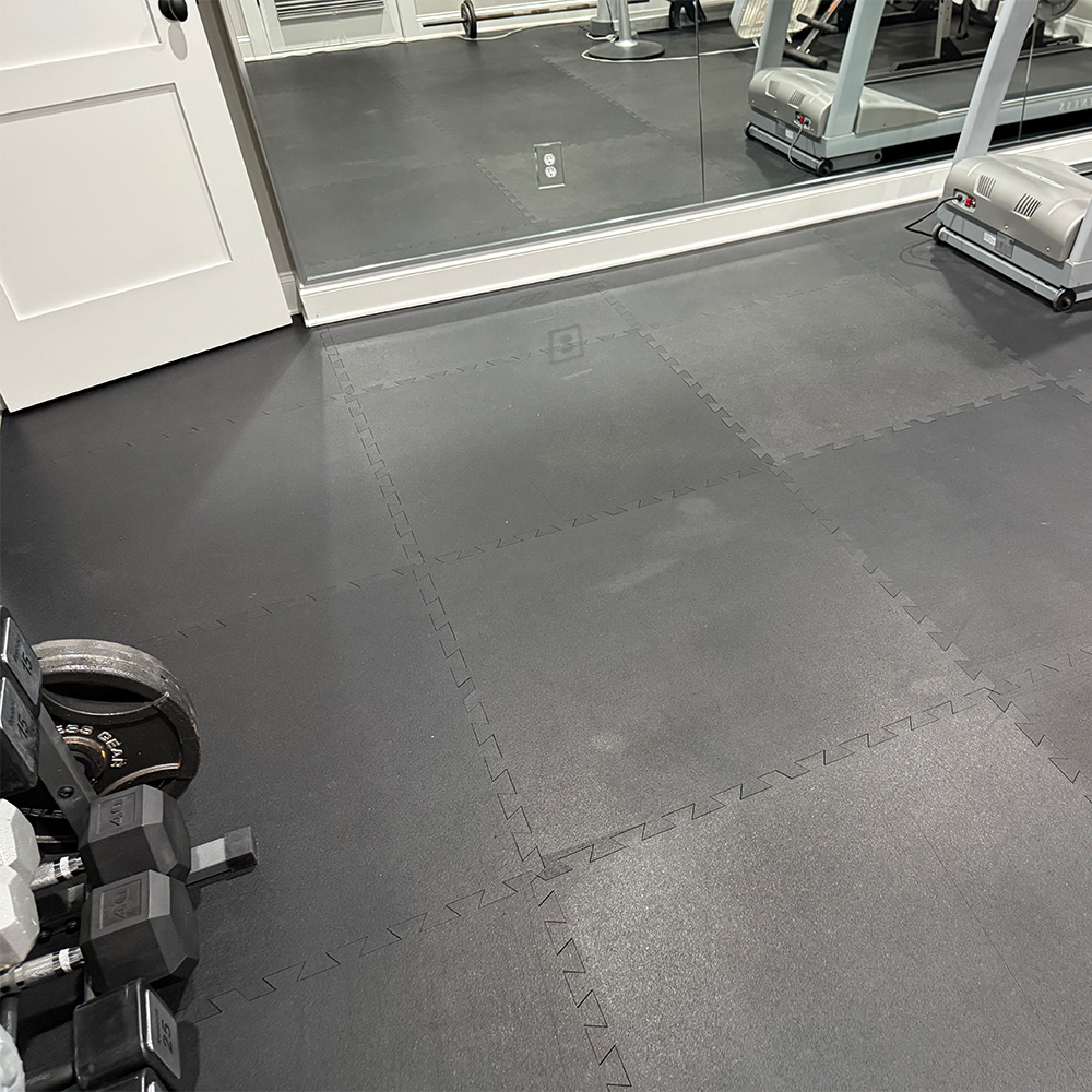Geneva Rubber Floor Tiles 3/8 Inch Black basement home gym