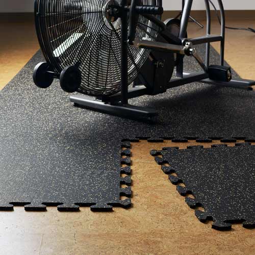 Interlocking Rubber Floor Tiles Gmats 2x2 Ft x 3/8 Inch Light Gray exercise bike