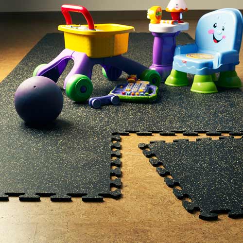 Rubber Tile Interlocking Sport West 10% Light Gray 3/8 Inch x 2x2 Ft. in kids play area