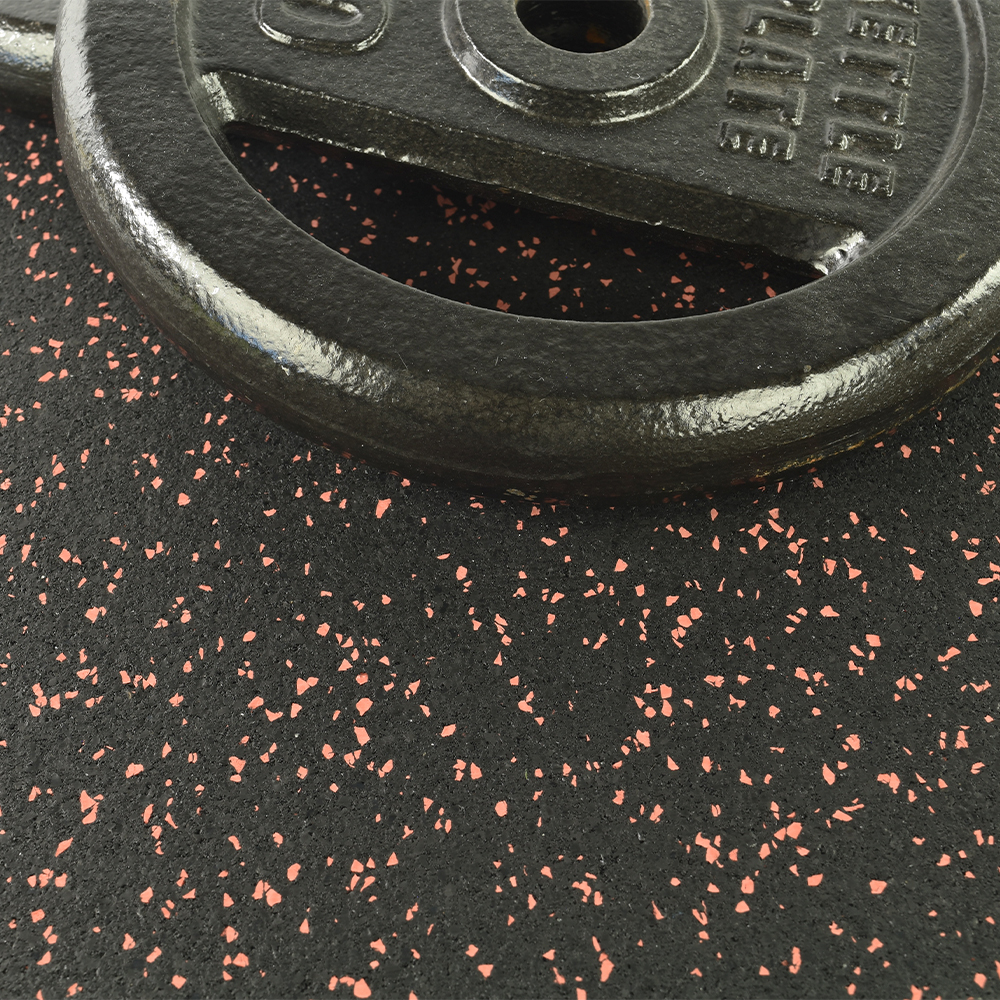 Weights on Rubber Tile Interlocking Sport 10% Red 3/8 Inch x 2x2 Ft.