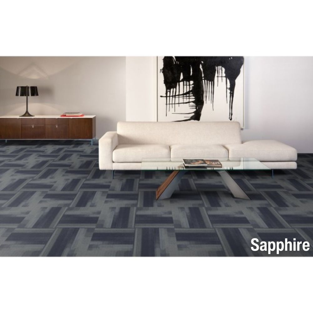 Diversions Commercial Carpet Tile .42 Inch x 50x50 cm per Tile sapphire living room install