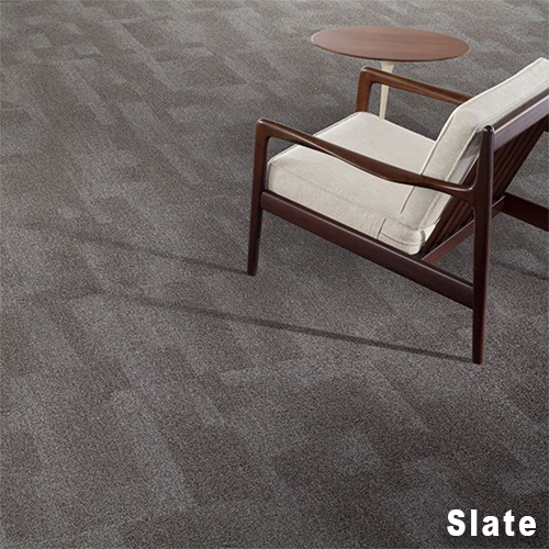 Replicate Commercial Carpet Tile .31 Inch x 50x50 cm per Tile Dark Slate with Chair