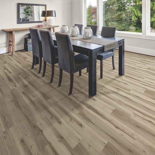 toasted hickory vinyl flooring installed in dining room